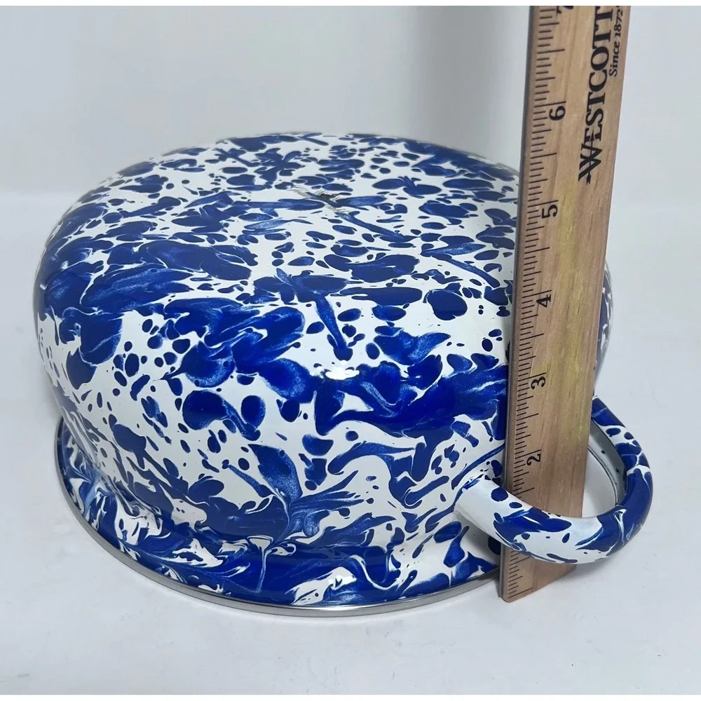 Golden Rabbit Enamel Casserole Pot Cobalt Blue Swirl Large Cottagecore Farmhouse